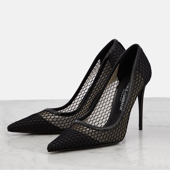 Dolce & Gabbana Shoes - Dolce & Gabbana 105 Mesh Rete Fishnet Sheer Patent Leather DG Logo Pumps NEW